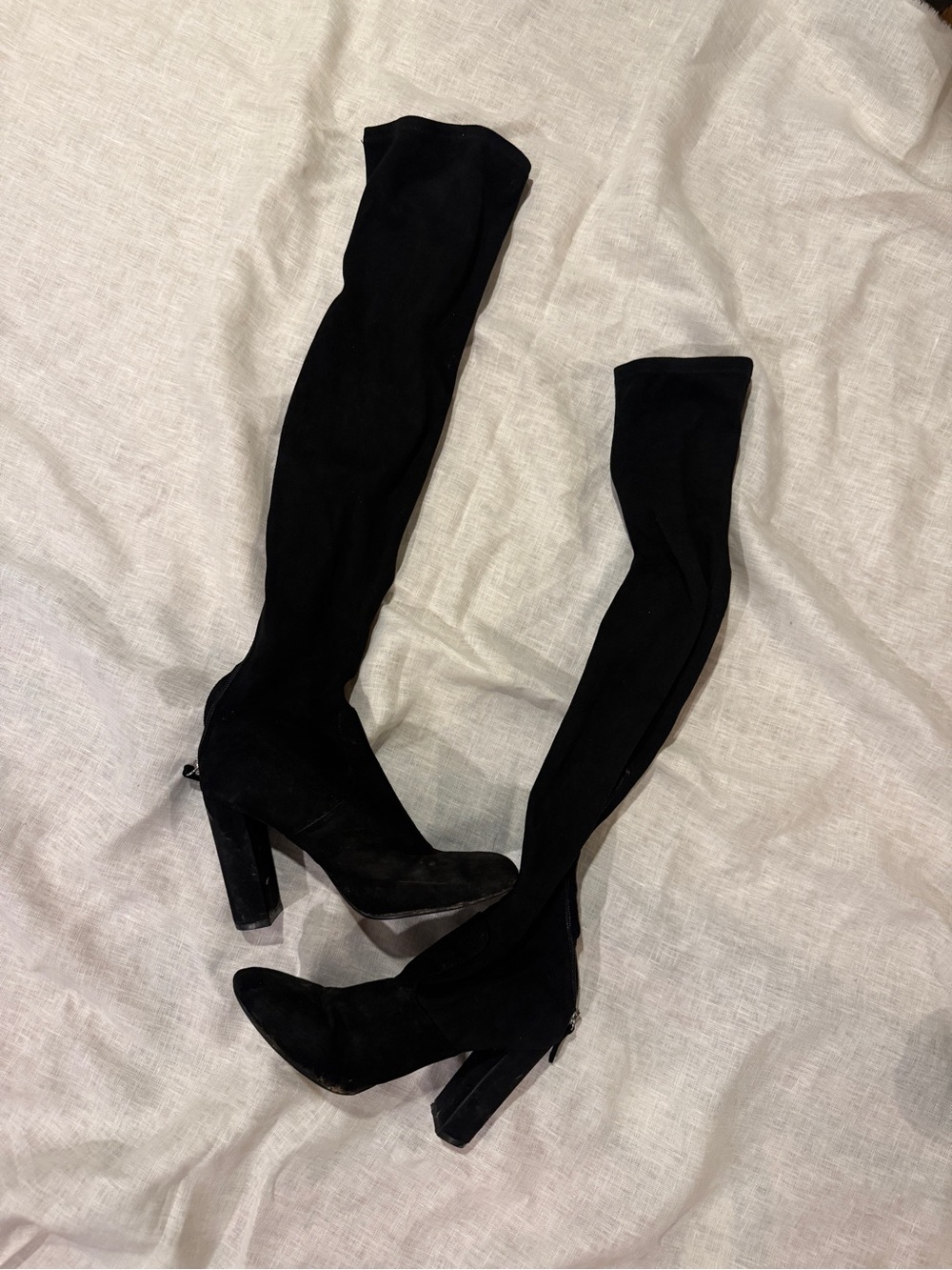 Black Over-the-Knee Block Heel Boots